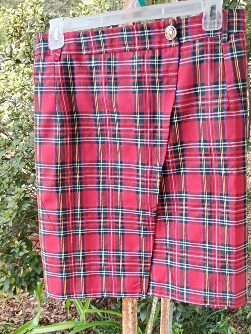 SHEIN Red Tartan Plaid Flat Front Skirt